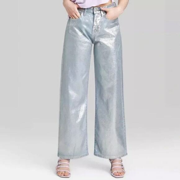 Wild Fable Women's High Rise Wide Metallic Relaxed Baggy Jeans Size 00 - Picture 1 of 6